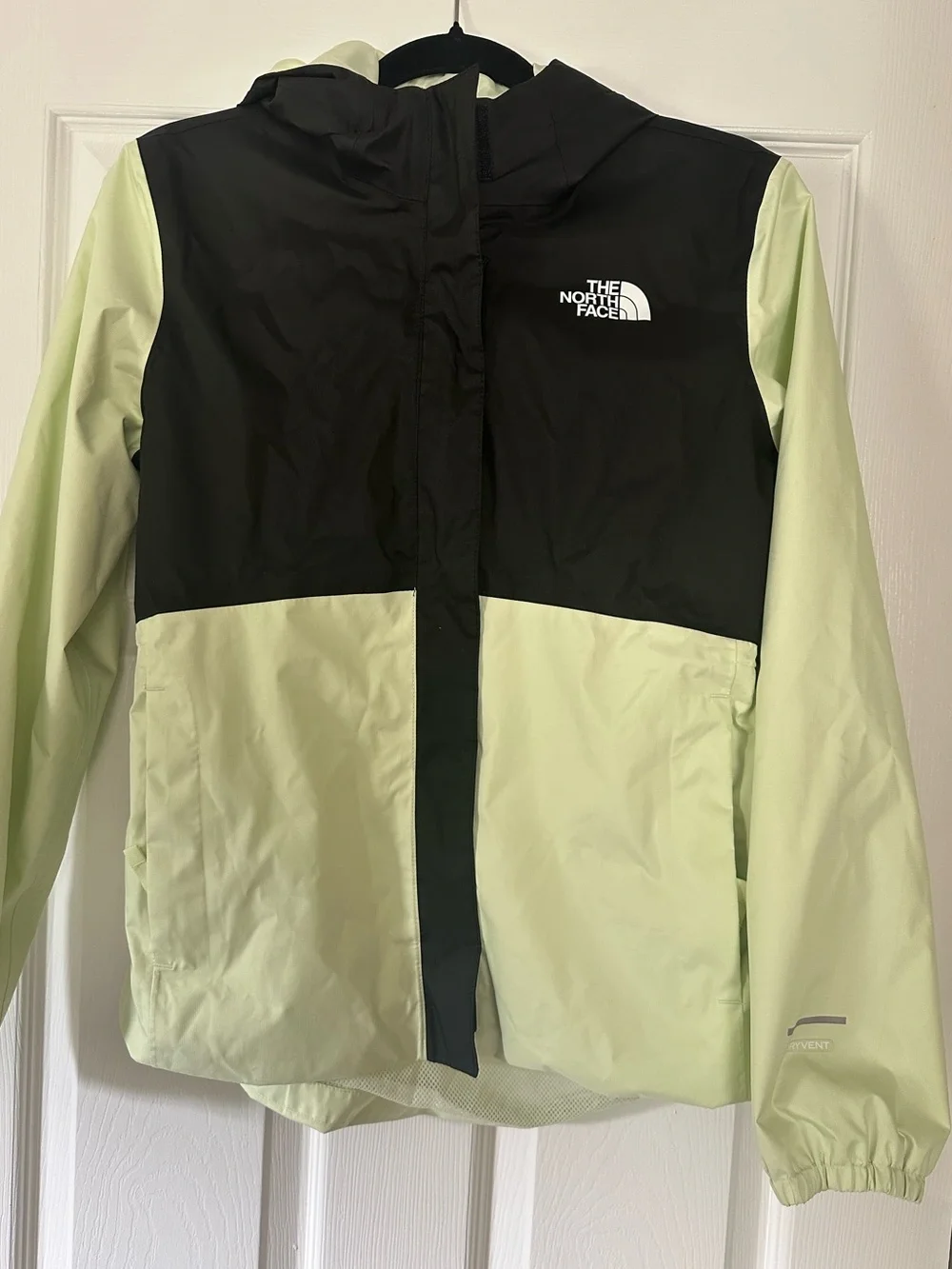 The North Face Kids Antora Rain Jacket Waterproof Black Lime Green Size XL 14 16
